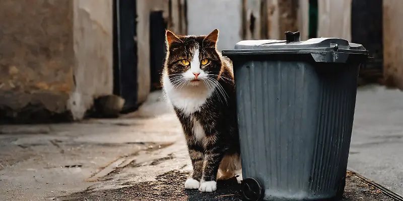 Streunende Katze an Mülleimer Foto KI Adobe Firefly.jpg